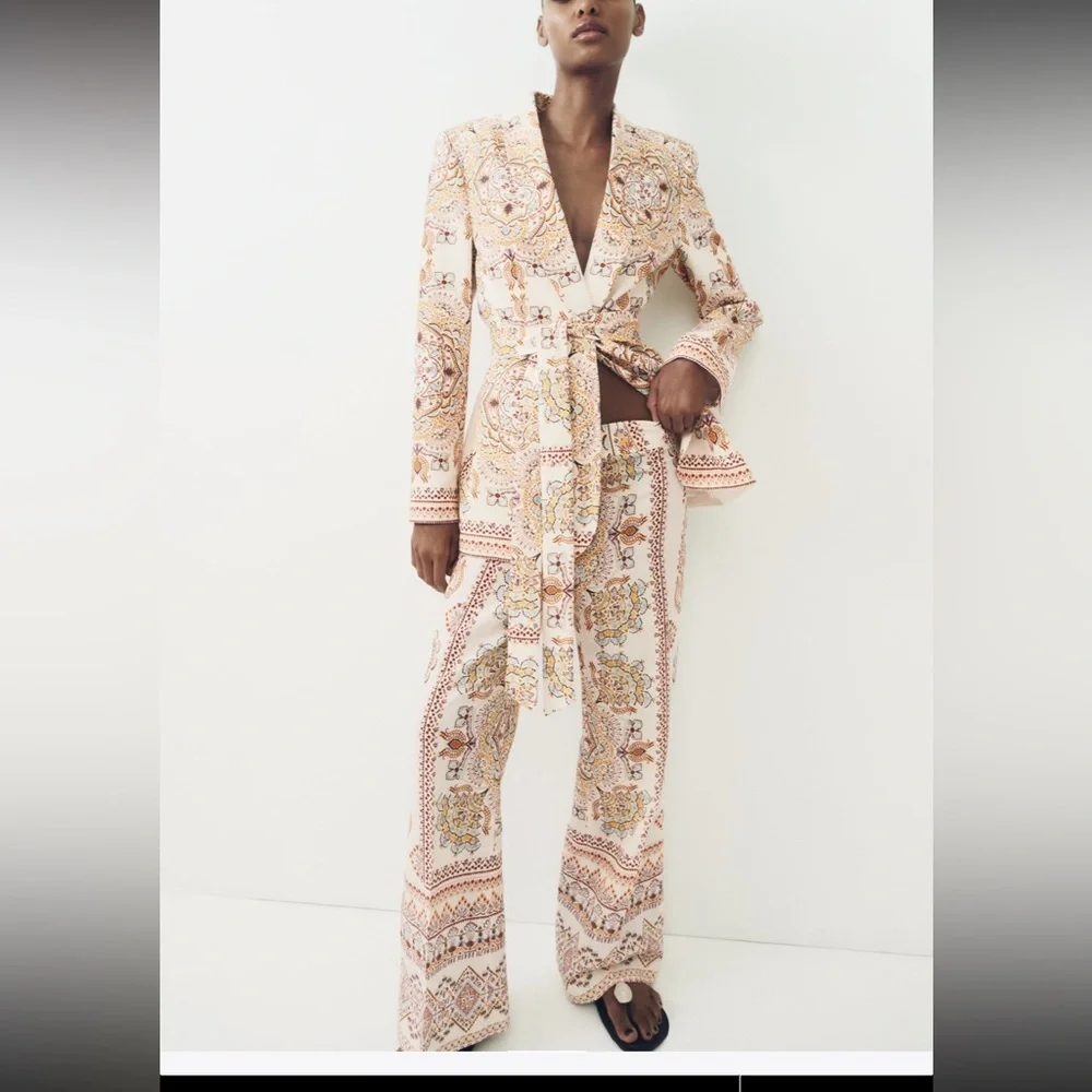 Zara printed linen blend pants